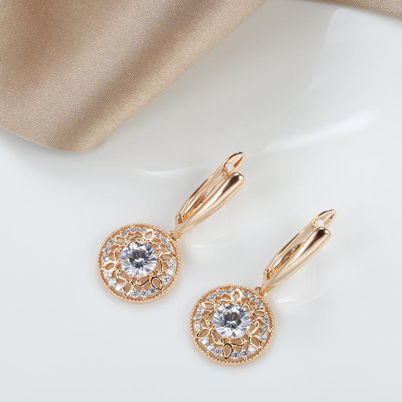 Luxury  Rose Gold Color Drop Earring Women Natural Zircon Flower Boho Bridal Wedding Daily Jewelry