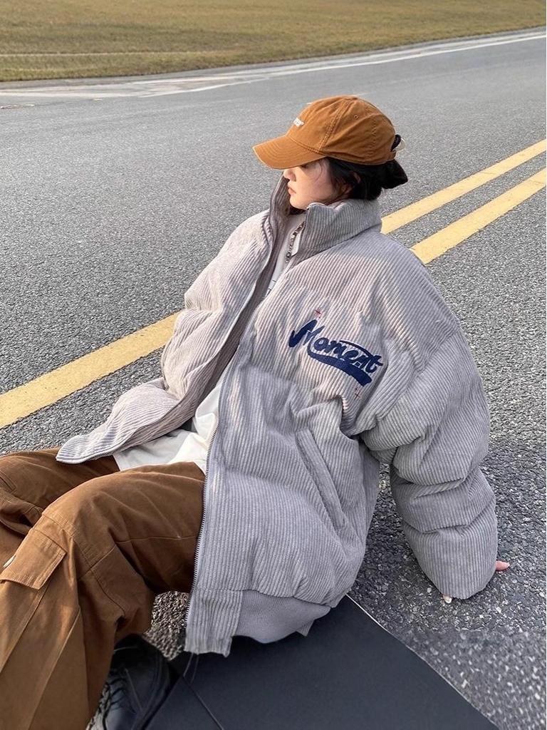 Men's Vintage Retro Embroidered Corduroy Jacket with Stand Collar – Cozy Outerwear for Couples