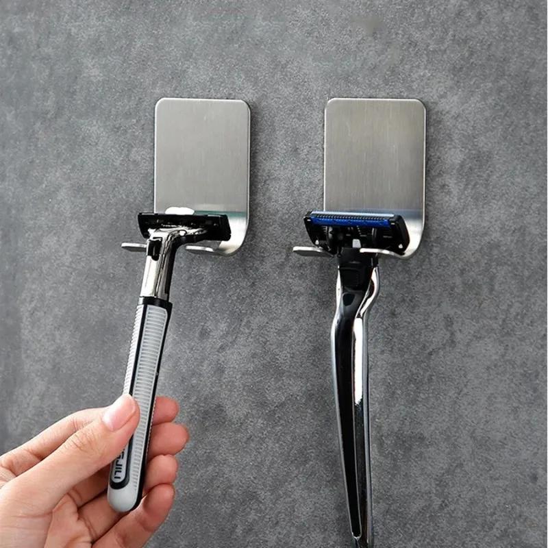 2pcs Shower Razor Holder Stainless Steel Men Shaving Shaver Razor Stand Shelf Shaving Razor Storage Rack Bathroom Hook Organizer