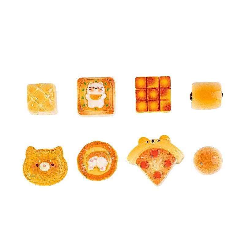 8Pcs Mixed Cartoon Simulation Bakery Resin Charms Play Food Bear Bread Egg Tart Bun Cake Pizza Cat Cheese Bread Diy Decor