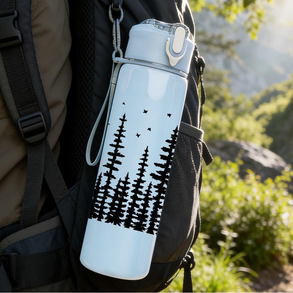 1PC Pine Forest Text Graphic 750ml Color Plastic Sports Water Bottle Leakproof Flip Straw Lid Suitable for Sports Office Home Use