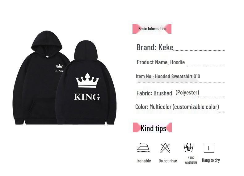 Women's Crown Print Loose Hoodie - Thickened Autumn/Winter Pullover