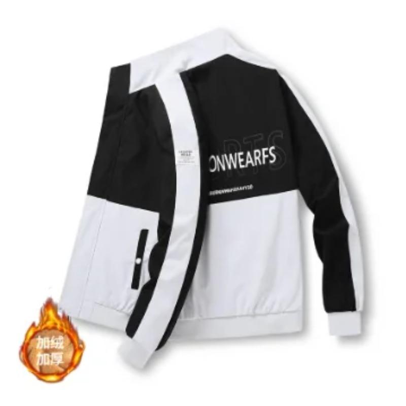 Men's Casual Sport Jacket Spring Autumn New Style Korean Version Leisure Color Blocking Fleece-lined Thickened Trendy Outerwear