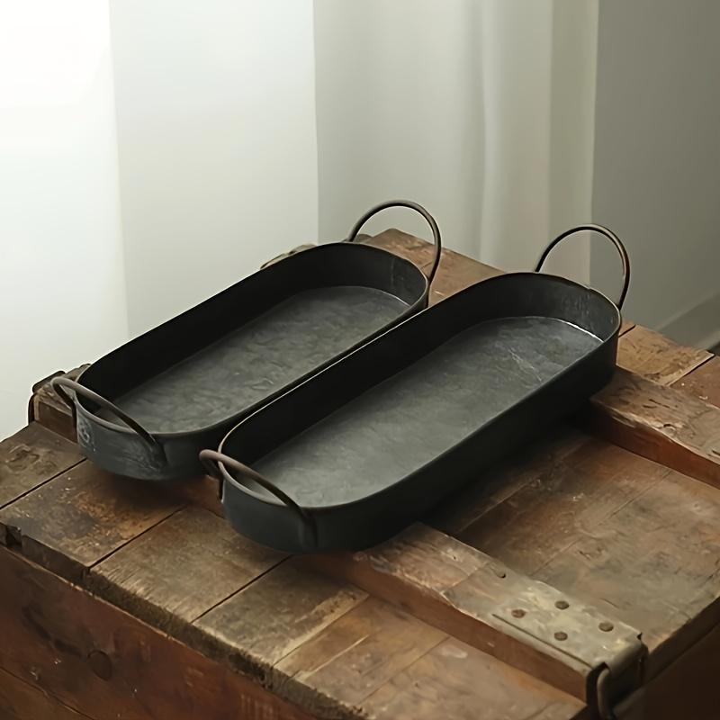 Retro Style Tray With metal handle, suitable for home and garden decoration, bread plate