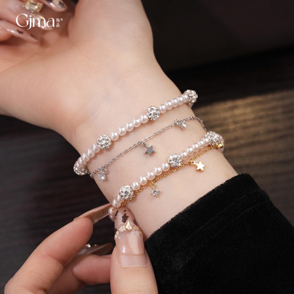 French beaded zircon star double-layer pearl bracelet bracelet niche design temperament jewelry