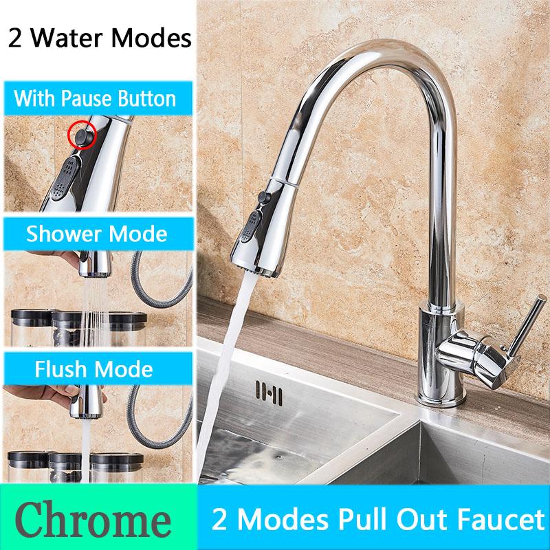 Brushed Nickel Kitchen Faucet Flexible Pull Out Nozzle Kitchen Sink Mixer Tap Stream Sprayer Head Deck Black Hot Cold Water Taps