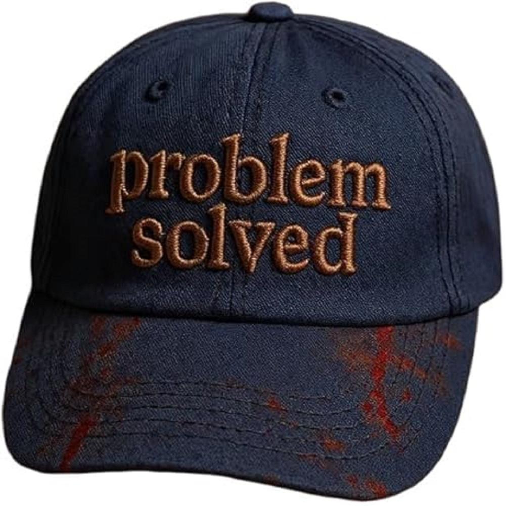 Unisex Casual Dark Blood Stain Hat Problem Solved Hat Embroidered Baseball Men Ball Cap Halloween Horror Costume Prop
