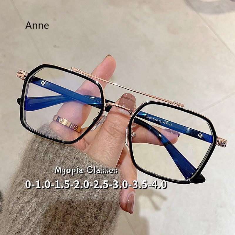Fashion Men Myopia Glasses Anti Blue Light Metal Double Beam Nearsighted Eyewear Finished Student Myopic EyeGlasses 0-600