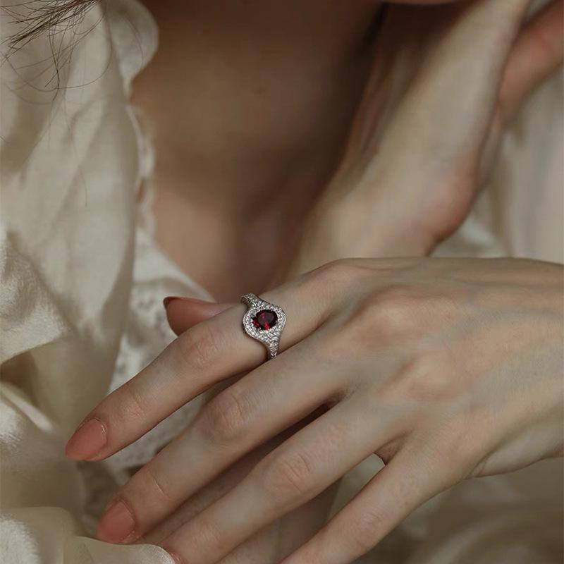 Pigeon s Blood Red Women s Vintage Ring: French Retro, Adjustable, Light Luxury, Versatile, Open Design