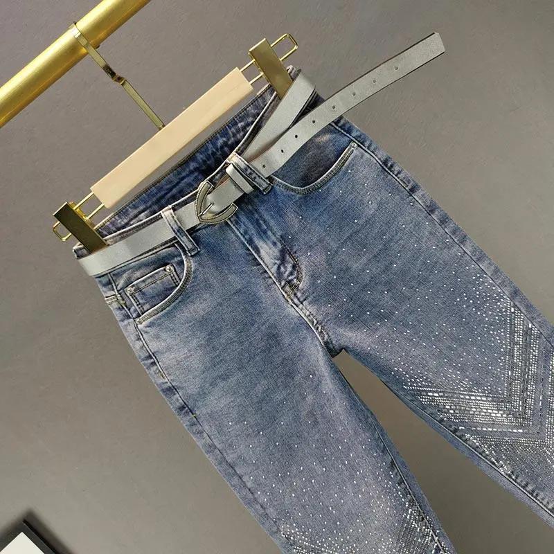 Jeans skinny a vita alta da donna, cropped, slim-fit, per primavera/autunno, con design unico