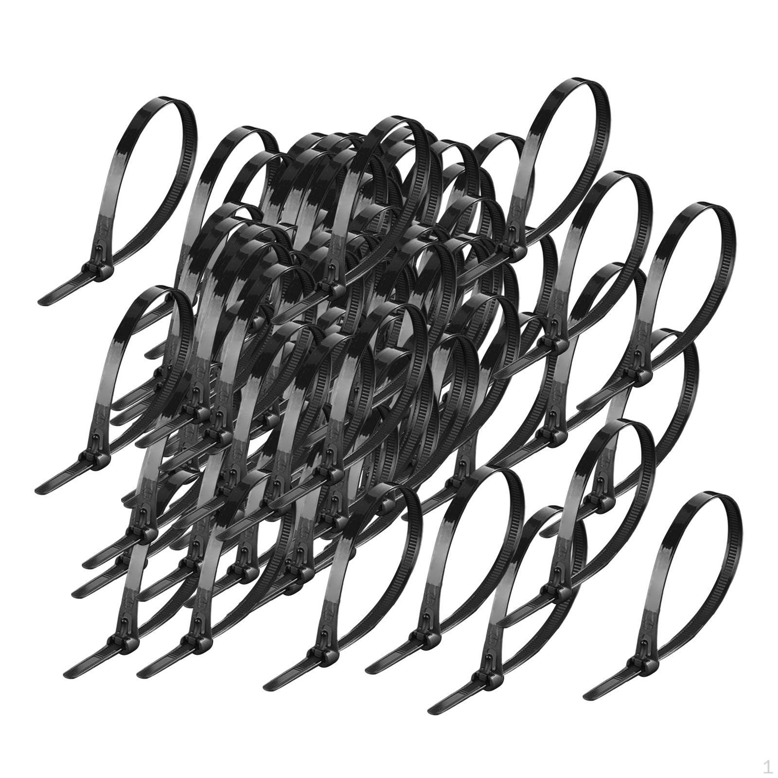 

100 Pieces Nylon Cable Ties Lightweight Heavy Duty Self Locking Zip Holder Fasteners for Home 20cmx3.6mm чорний