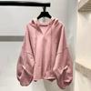 Women's Spring Loose Thin Sweatshirt Solid Color Design Hooded Top