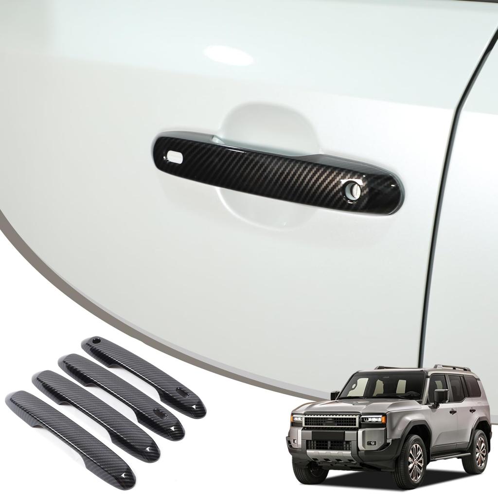METYOUCAR Toyota Land Cruiser 250 Door Handle Outer Door Knob Easy Custom Set Fiber Covers, Handles, ABS, Adhesive, Installation, Accessories, 4-Piece