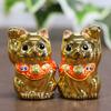 Cute Kutani Ware Maneki-neko Figurine, Chibi Maneki-neko, Gold, Perfect for Opening Ceremonies, Birthdays, or As a Pair of Gifts
