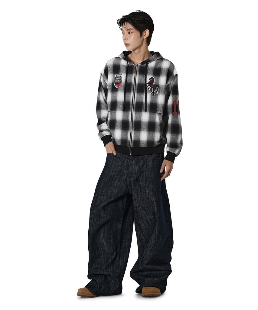OPENYARD(OY) Reversible Check Hooded Jacket - Black