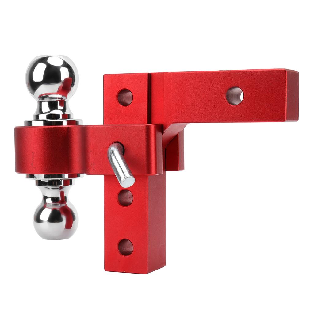 Towing Trailer Hitch Mount with Dual Balls Lock Pins 6in Adjustable Drop Aluminum for 2in Receivers Red
