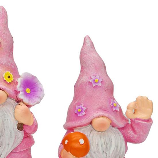 3 Pcs/Set Flower Gnome Figurines Collectible Dwarf Wearing Floral Hat Ornaments Desktop Gnome Statues for Home Cabinet Shelf Decorations