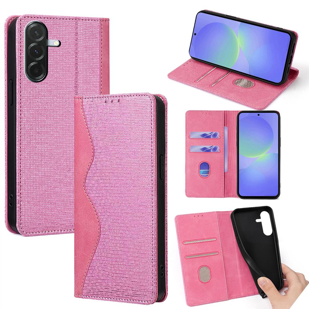 

For Samsung Galaxy A36 5G Case Wave Shape RFID Blocking PU Leather Wallet Stand Phone Cover Pink