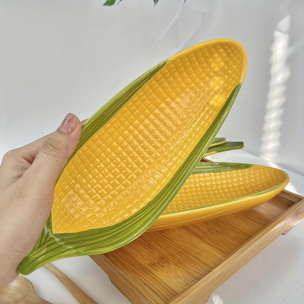 2pcs Creative Corn-Shaped Ceramic Serving Trays , Ideal for Bread, Desserts, Snacks , Sushi , 24.89cm/29.46cm , Food-Safe