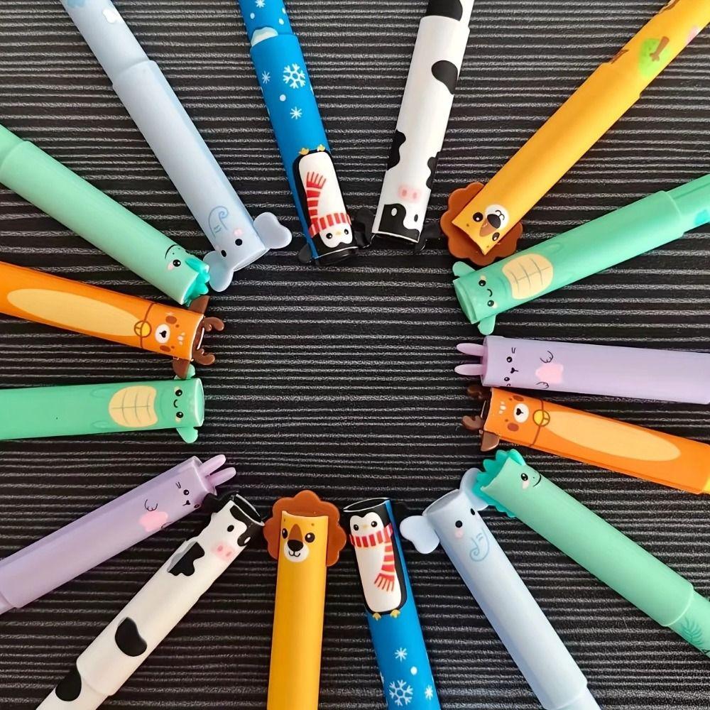 8pcs/Set Cartoon Animal Series Erasable Pen 8 Colors Writing Tool Ballpoint Pen 0.5mm Tip Neutral Pen Marking