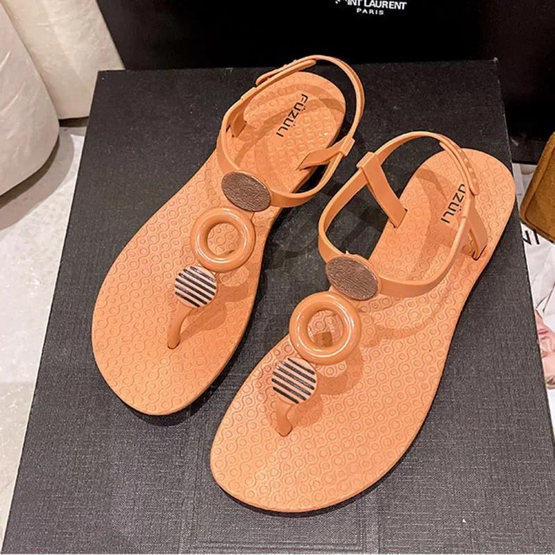 Sandals Women Summer O-Ring Decro Beach Sandals Vacation Flat Outdoor Beach Sandales Slides Shoes Women 2024 Sandalias De Mujer