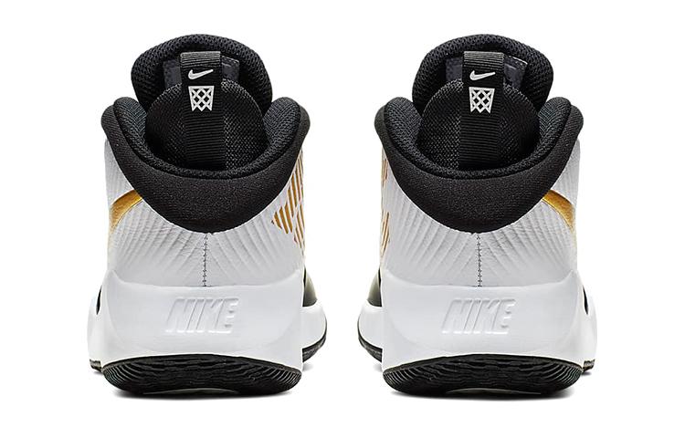 Nike Team Hustle D 9 Mid Top Children's Basketball Shoes Black White Gold AQ4224-004