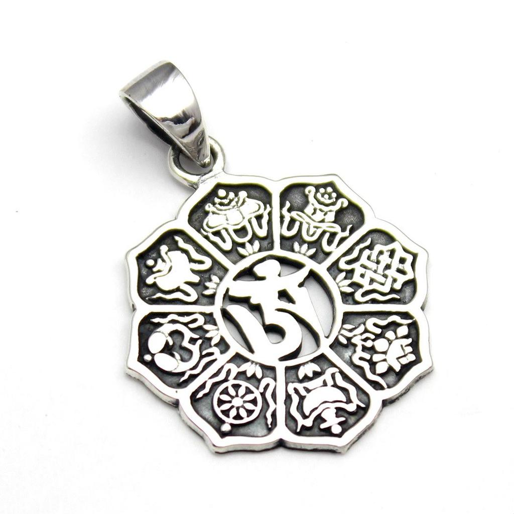 Tibetan Eight Auspicious Signs Eight Treasures Tashitage Pendant Pendant Top Silver 925 Amulet Good Luck