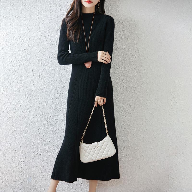 Women Sweater Dress 100% Wool MODERN NEW SAGA Turtleneck Knit Long Pullover Winter Jumpers Wool Long Dress Female