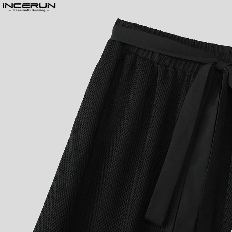 INCERUN Men's High Elastic Waist Layers Patchwork Casual Wide Legs Pants Trousers