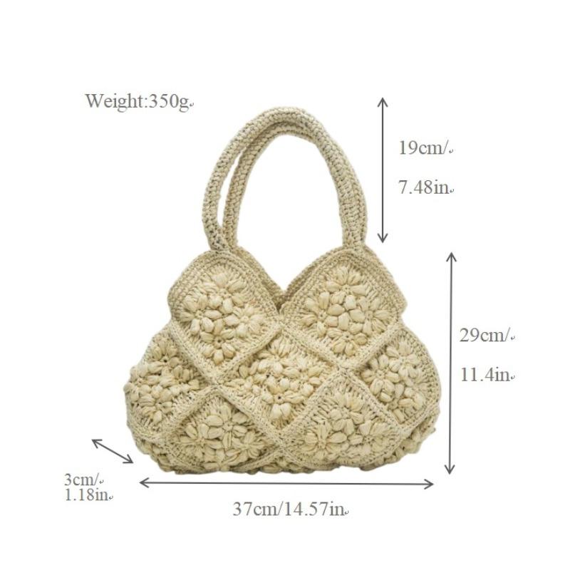 New High-end Three-dimensional Flower Straw Bag Women's Handmade Paper Rope Woven Bag Seaside Vacation Portable Beach Bag