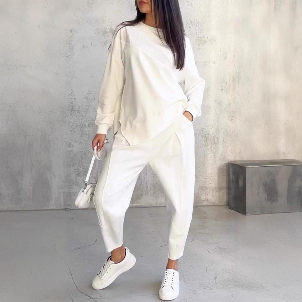 2025 Fall/Winter Women's Casual Round Neck Loose Long Sleeve Irregular Sweatshirt Set