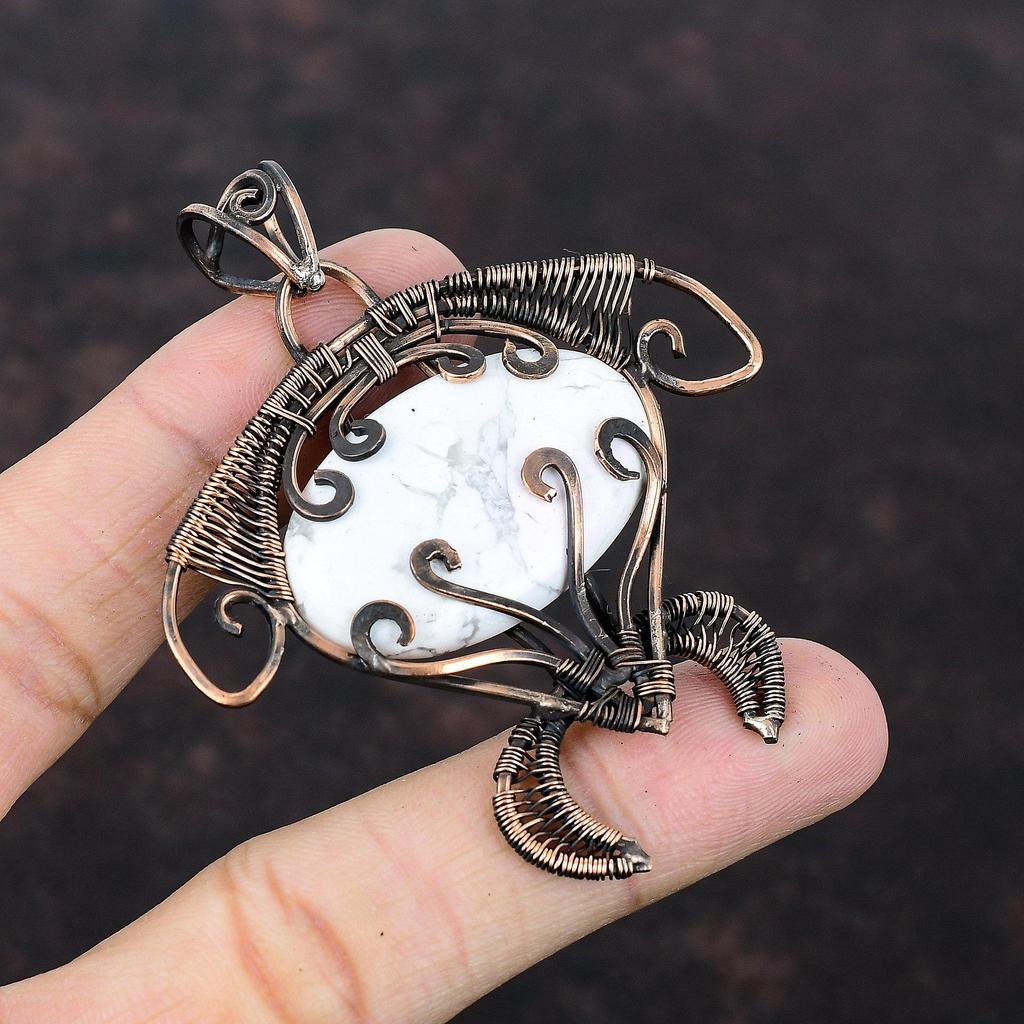 Howlite Copper Pendant Copper Wire Wrapped Jewelry Real Gemstone Pendant Tortoise Pendant Handmade Jewelry Wire Wrapped Pendant Gift For Her