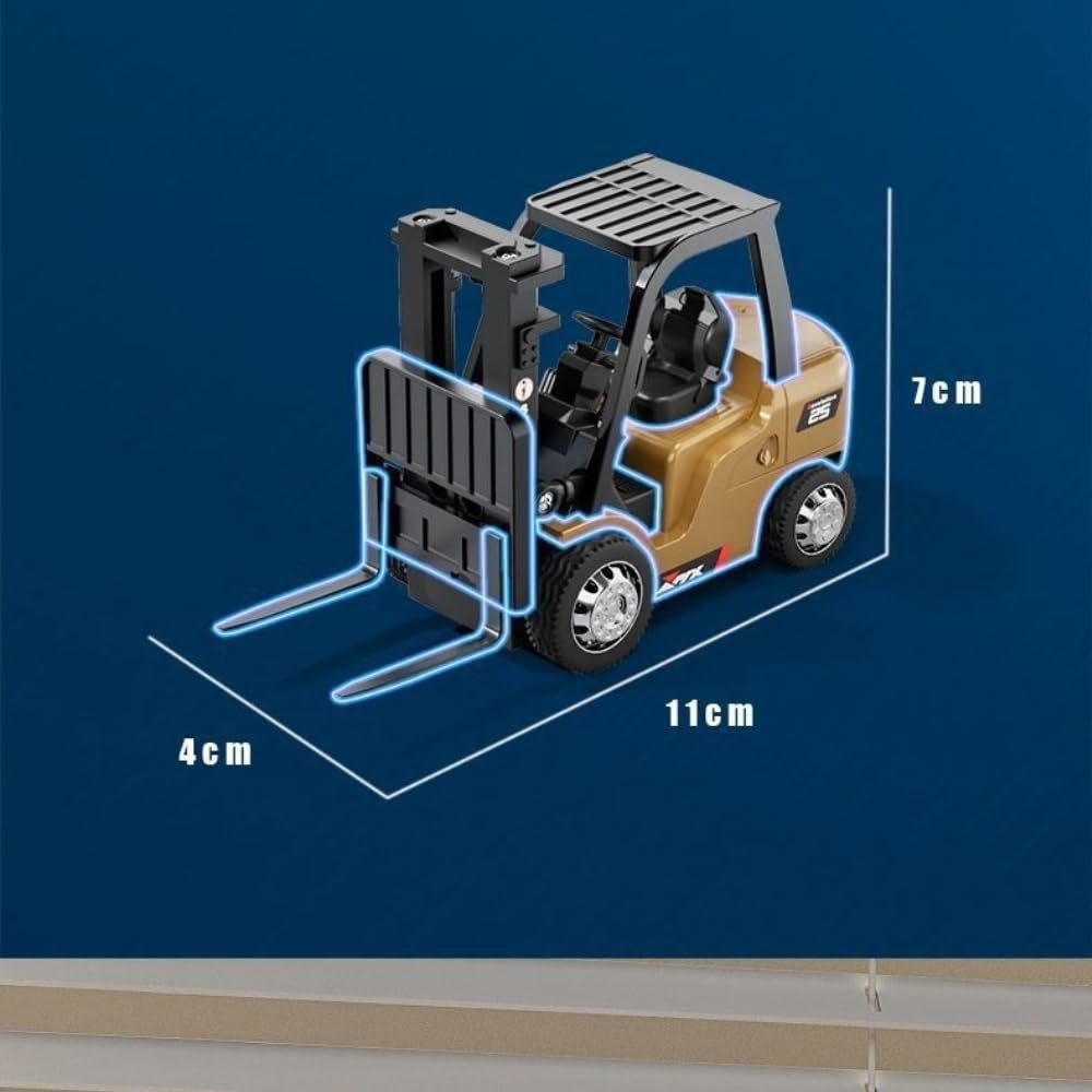 164 Scale Mini RC Forklift, 2.4G 10KMh Fully Proportional Mini RC Transport Vehicle with Controller, Cargo Hook, Forks, and Pallet