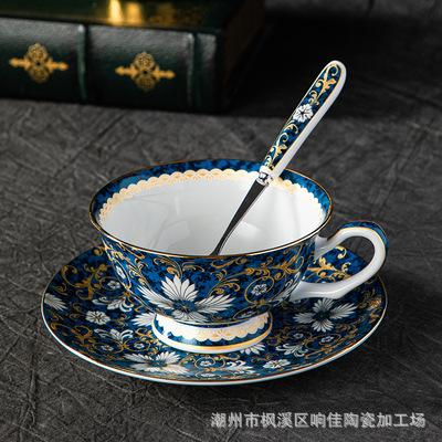 200ml Europe Oil Painting Bone China Coffee Cup Mug Plate Spoon Set Luxury Elegant Mug Porcelain Tea Cup Teaware Party Drinkware