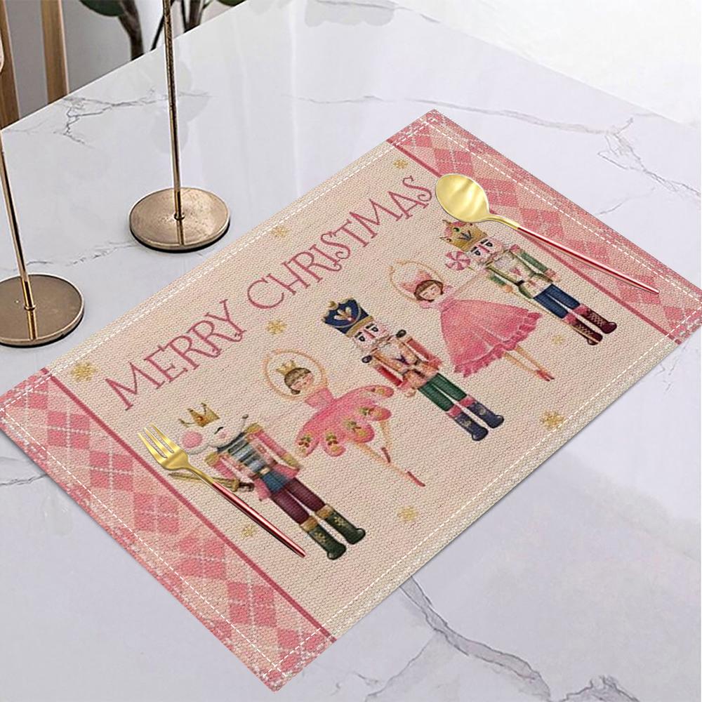Christmas Nutcracker Ballet Girl Table Mat Pink Gold Fairy Tale Placemat for Holiday Table Christmas Dinner Winter Party Decor