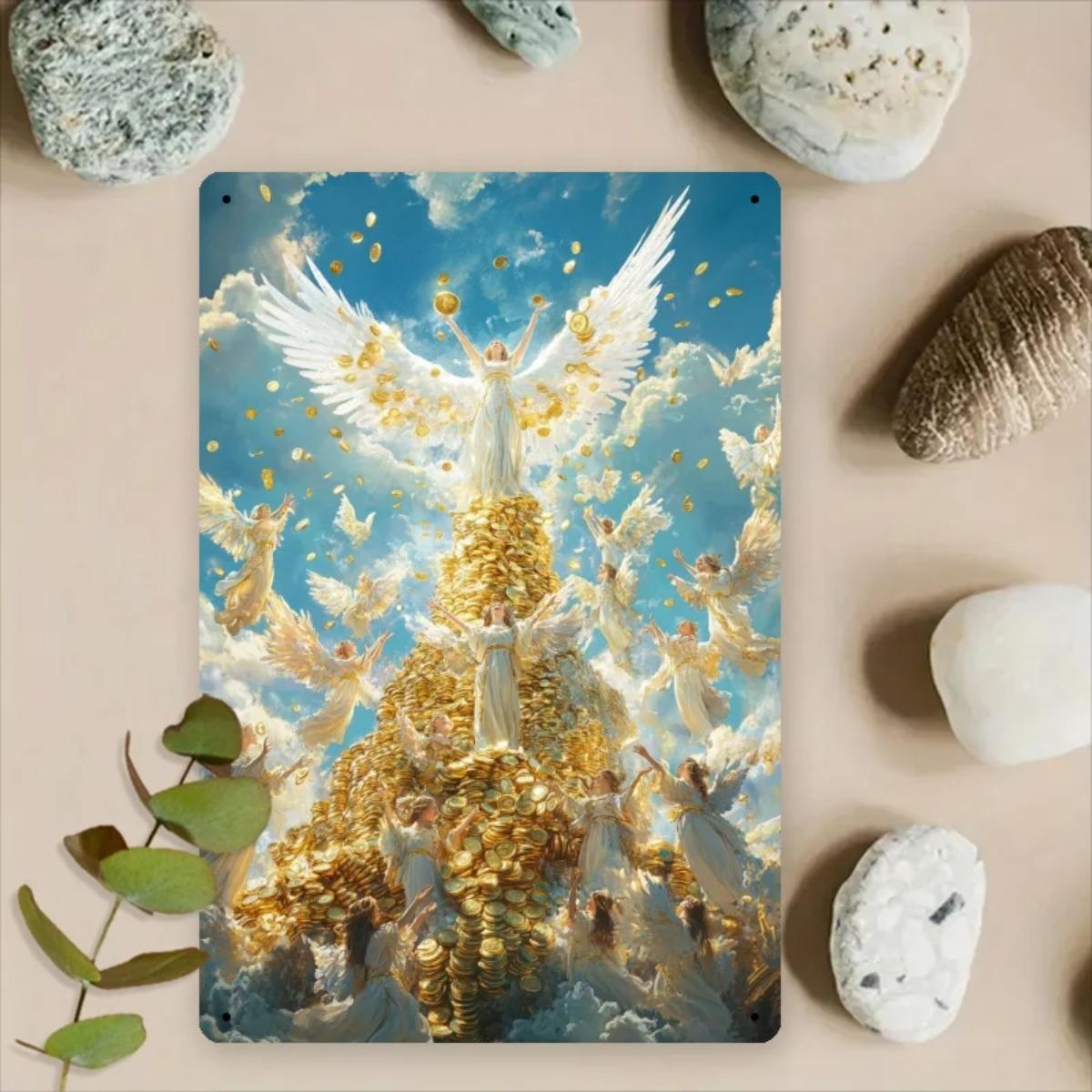 

Wealth Angel Metal Wall Art Decor Vintage Gold Angel Coins Design for Living Room Bedroom Porch 20x30cm