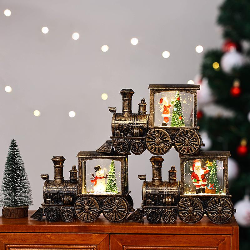 Santa Claus Train Ornament Night Light - Gold Water-Injectable Christmas Decoration Gift