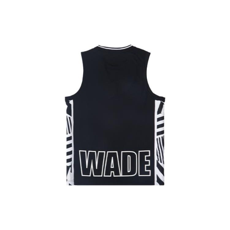 Li-Ning Wade Series Letter Print Round Neck Basketball Vest Men Tops Black White AAYS271-2