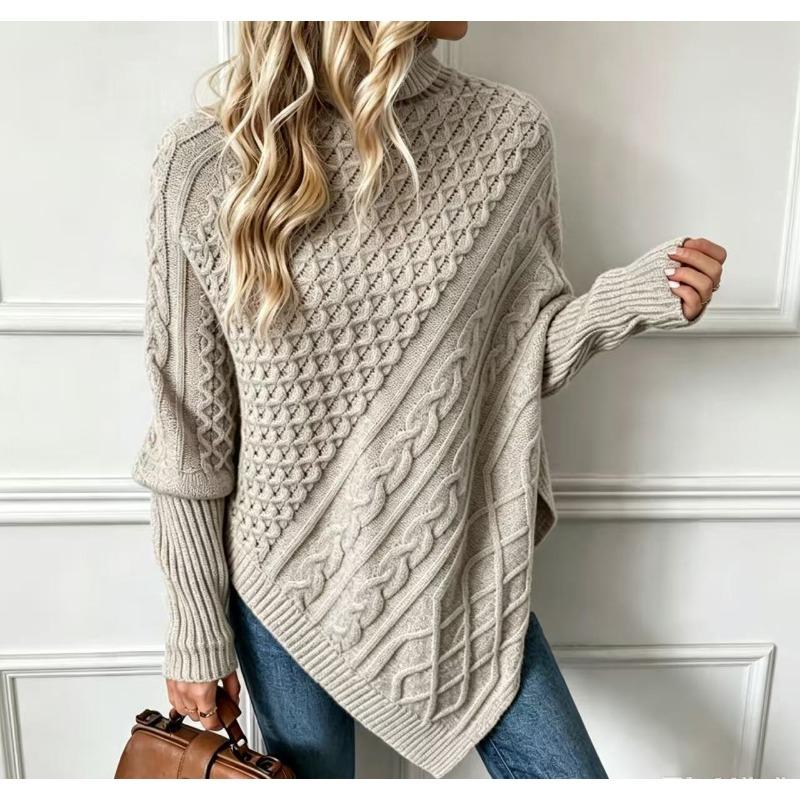 Women S Turtleneck Batwing Sleeve Geometric Pattern Knit Pullover Sweater