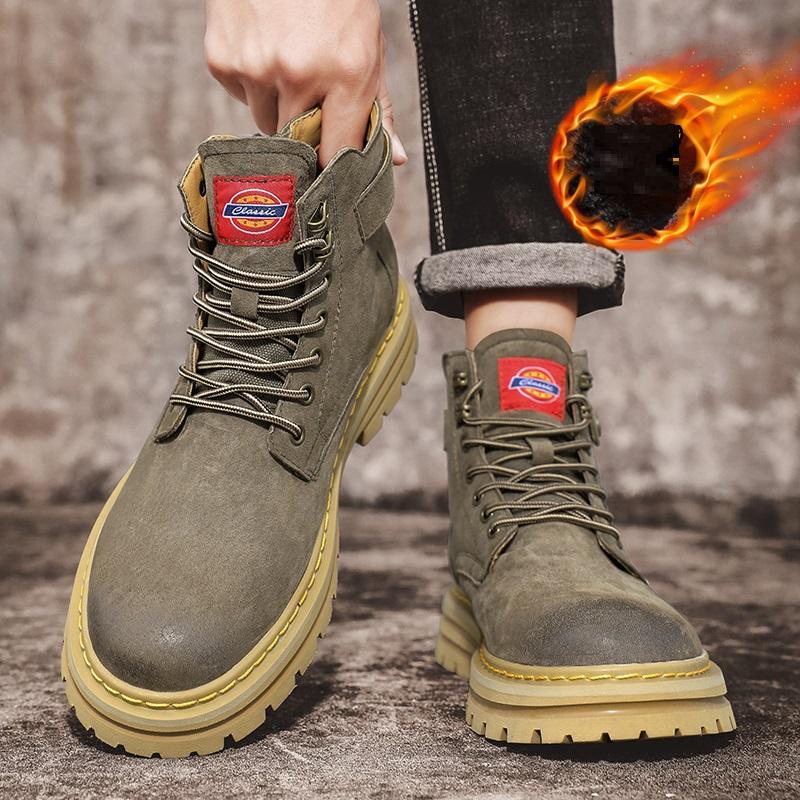 Hot Selling Mens Work Boots In Autumn Winter Thick Soled Fashionable High Top Shoes Mens Outdoor Hiking Shoes Wear Resistant