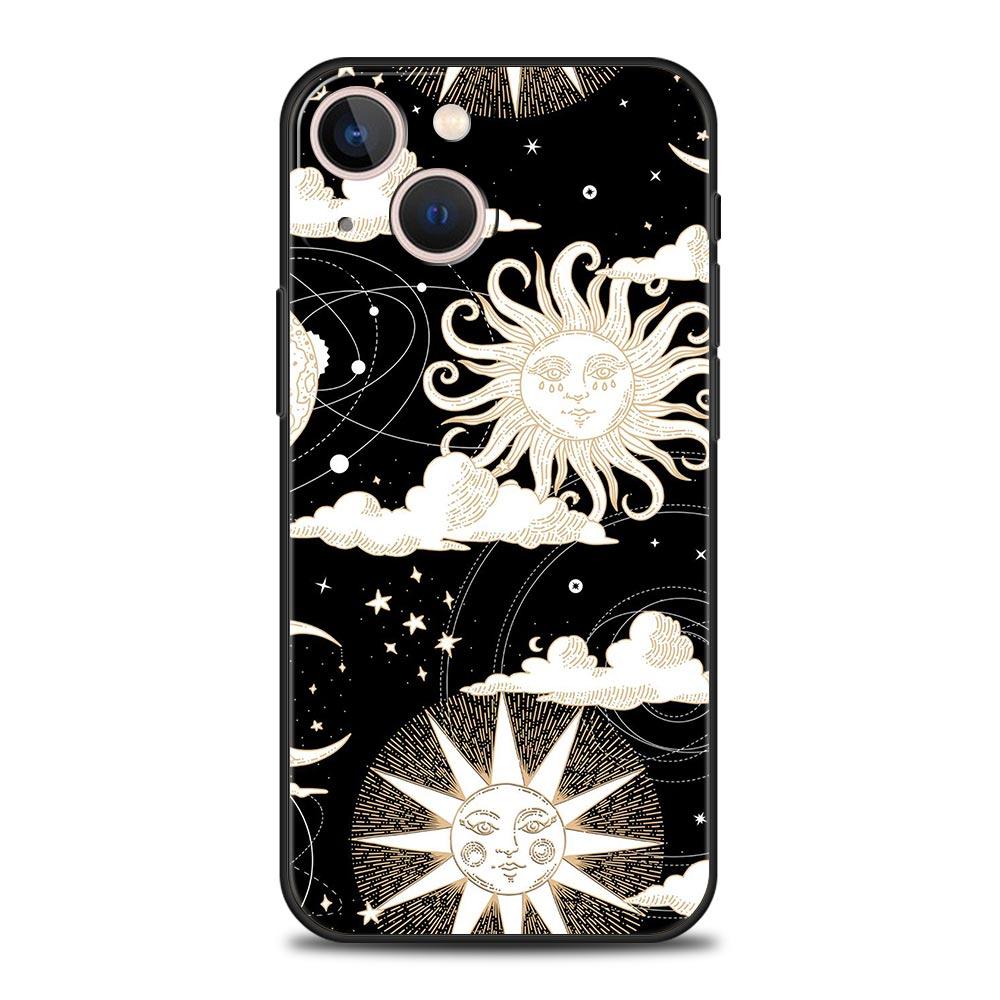 Moon Sun Phone Case For iPhone 17 16 15 Pro Max 11 12 13 14 7 8 Plus SE 2020 X XR XS Cover Soft Black