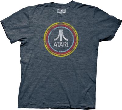 Ripple Junction Atari Men's Short Sleeve T-Shirt Distressed Classic Retro Fuji Logo In Circles Vintage Officially Licensed