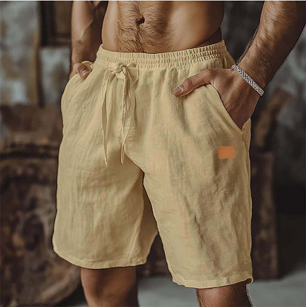 Men Solid Color Casual Short Pants Linen Beach Breathable Comfortable Straight Short Trousers Hawaiian Holiday Men Pants