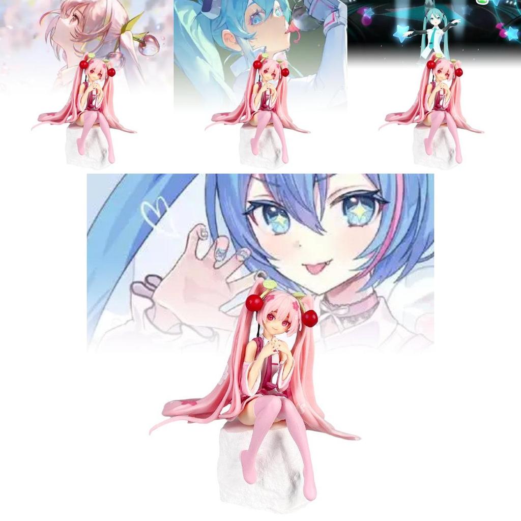 Adorable Vocaloid Miku Hatsune Sitting Pose Cherry Blossom Pvc Figure Model For Collectors