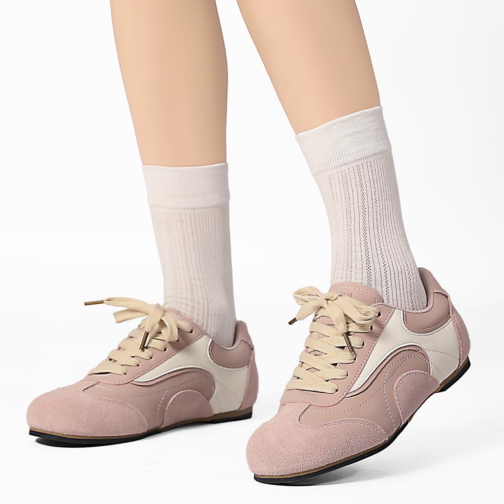 Dexun Shoes Women'S Casual Lace-Up Inner Height-Increasing Splicing Matte Spring New Flat-Bottomed Comfortable Single Shoes 26
