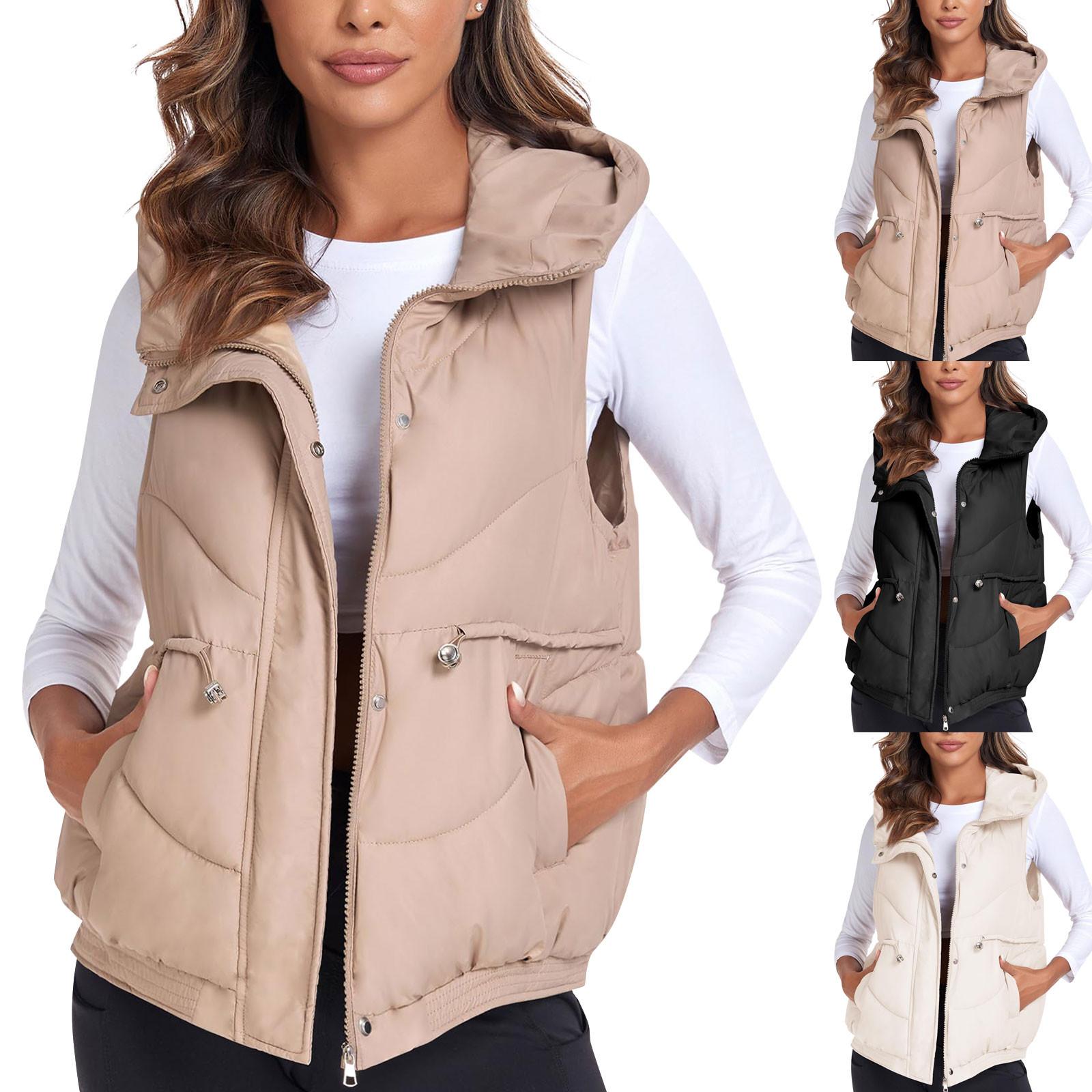 

Женская майка с карманами на молнии, воротник с капюшоном и рукавами, зимняя верхняя одежда, мягкий нагрудник, жилет, хлопковая одежда