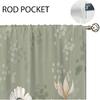 Green Boho Flower Small Kitchen Curtains Flower Plant Window Treatment Botanical Herb Chic Rod Pocket Cafe Short Window Curtains for Bathroom Dining