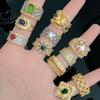 Medieval Retro Heavy Industry Inlaid Zir*****Pen Ring Brushed Light Luxury Niche High-End Court Ring Woman