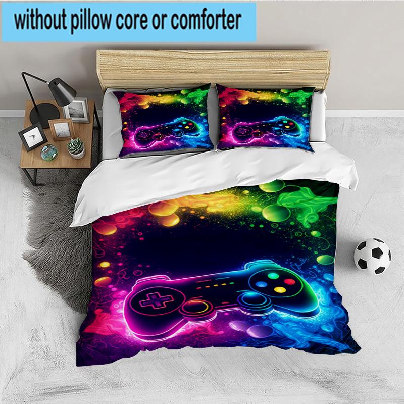 Neon Game Over Art 3PCS Bedding set,Ideal for 1pc Duvet Cover And 2pcs Pillowcases Perfect for Fan gift,Ideal for Bedroom, Dormitory