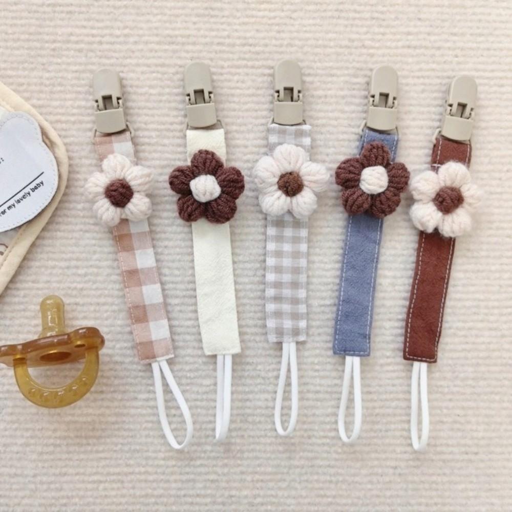 Plaid Flower Dummy Nipple Holder Plastic Embroidery Pacifier Clips Charm Baby Pacifier Chain Girls